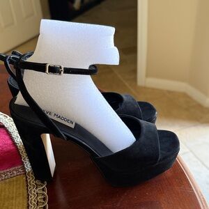 Steve Madden Black Suede Platform Block Heel Sandals